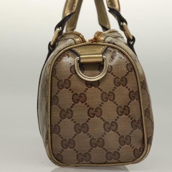 GUCCI GG Crystal Hand Bag Coated Canvas Brown Gold - Picture 5 of 12